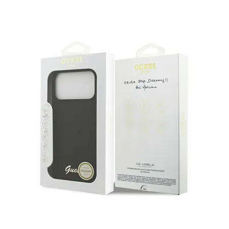 Guess для iPhone 17 Pro чехол Liquid silicone Gold metal logo & Camera Hard Black (MagSafe)