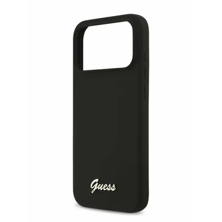Guess для iPhone 17 Pro чехол Liquid silicone Gold metal logo & Camera Hard Black (MagSafe)